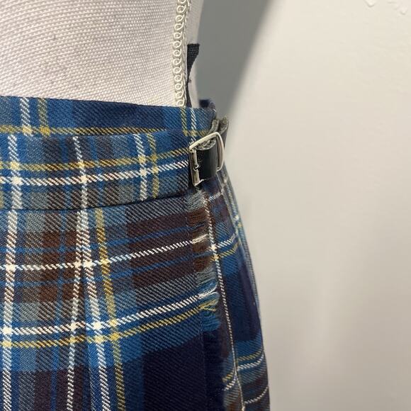O'Neil of Dublin Wrap Skirt Women's Size 10 Blue Brown Plaid Wool Pleated Fringe - Picture 6 of 11